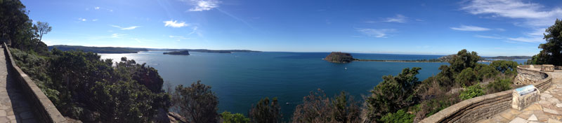 panoramic view of lion island, barrenjoey and pittwater
